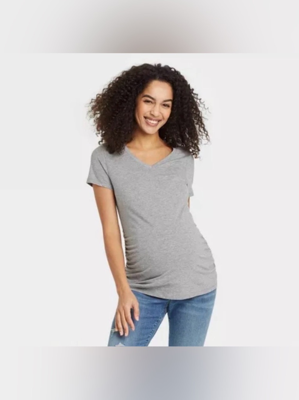 Isabel Maternity Grey V-Neck Short Sleeve Tee